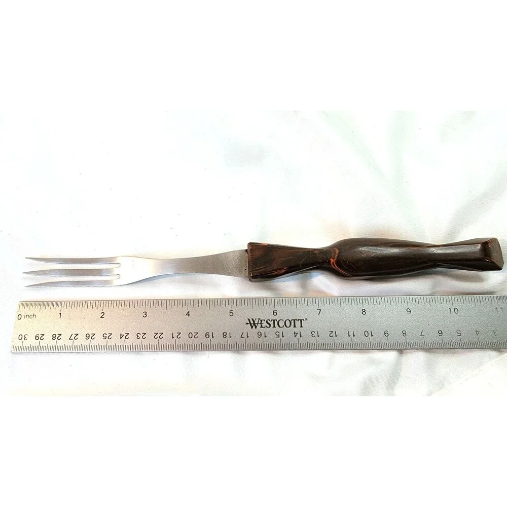 Cutco No 1726 Stainless Turning Fork Classic Brown Swirl Marble Handle 3 Tine